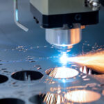 Cnc milling machine. Processing and laser cutting for metal in the industrial. Motion blur. Industrial exhibition of machine tools.